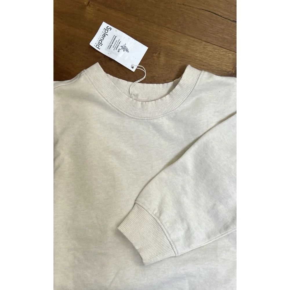 SPLENDID Crewneck Pullover Women's Sweatshirt Top Med RS2K780 Beige neutral‎
